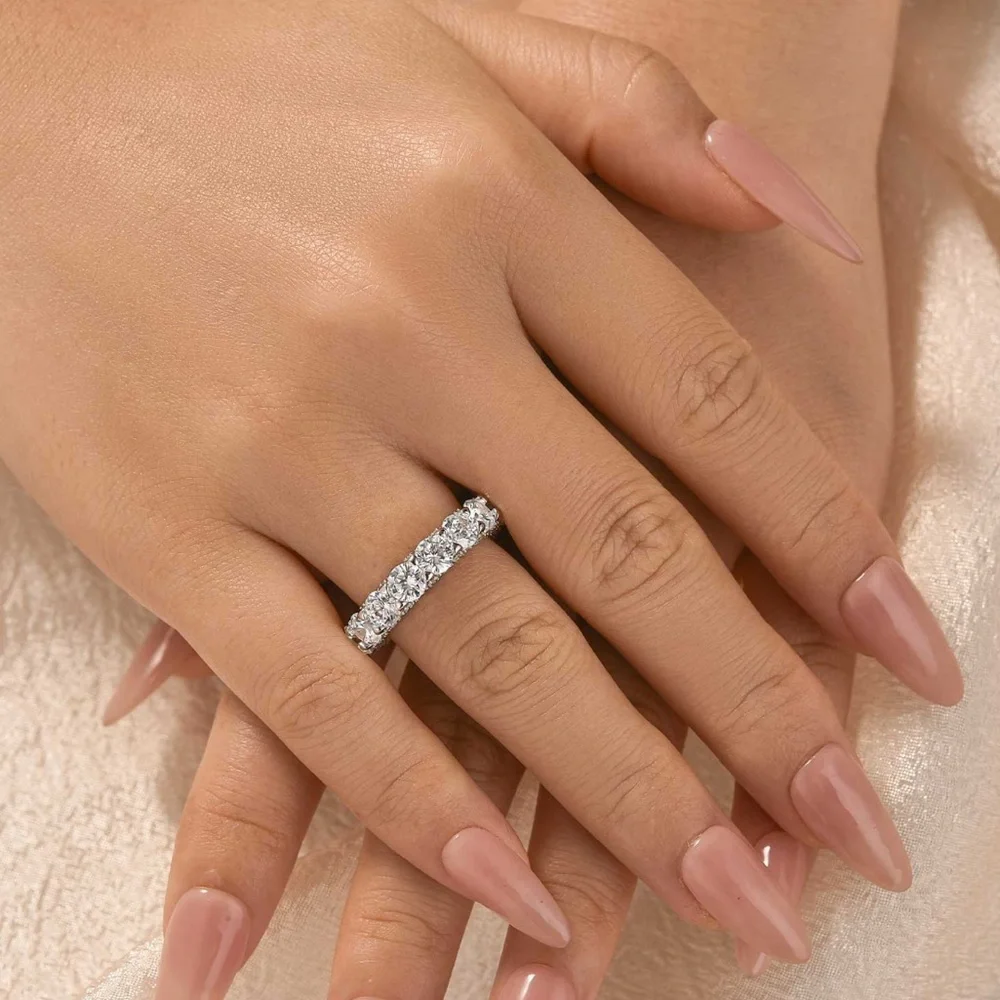 Louily 5 Ct Luxury Eternity Round Cut Wedding Band In Sterling Silver